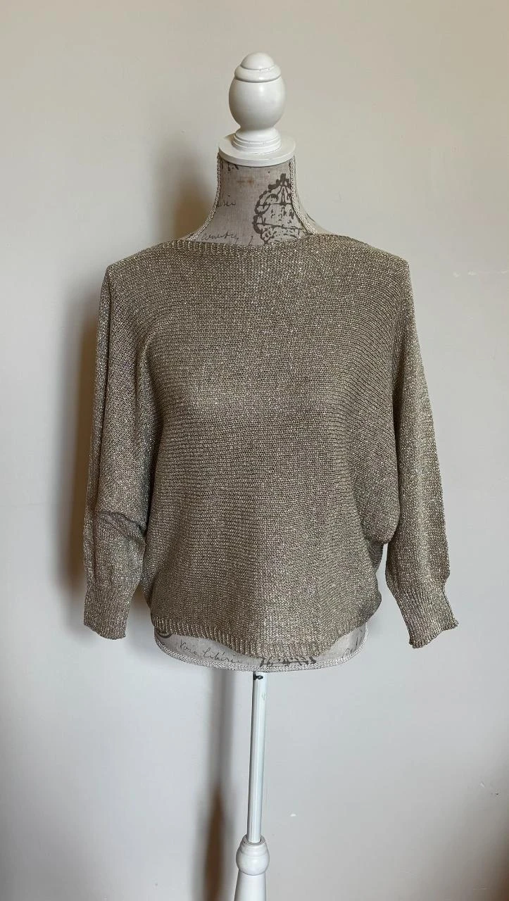 🎀 Gold knit sweater Made in Italy with neckline & satin bow on the back - one size – photo 5
